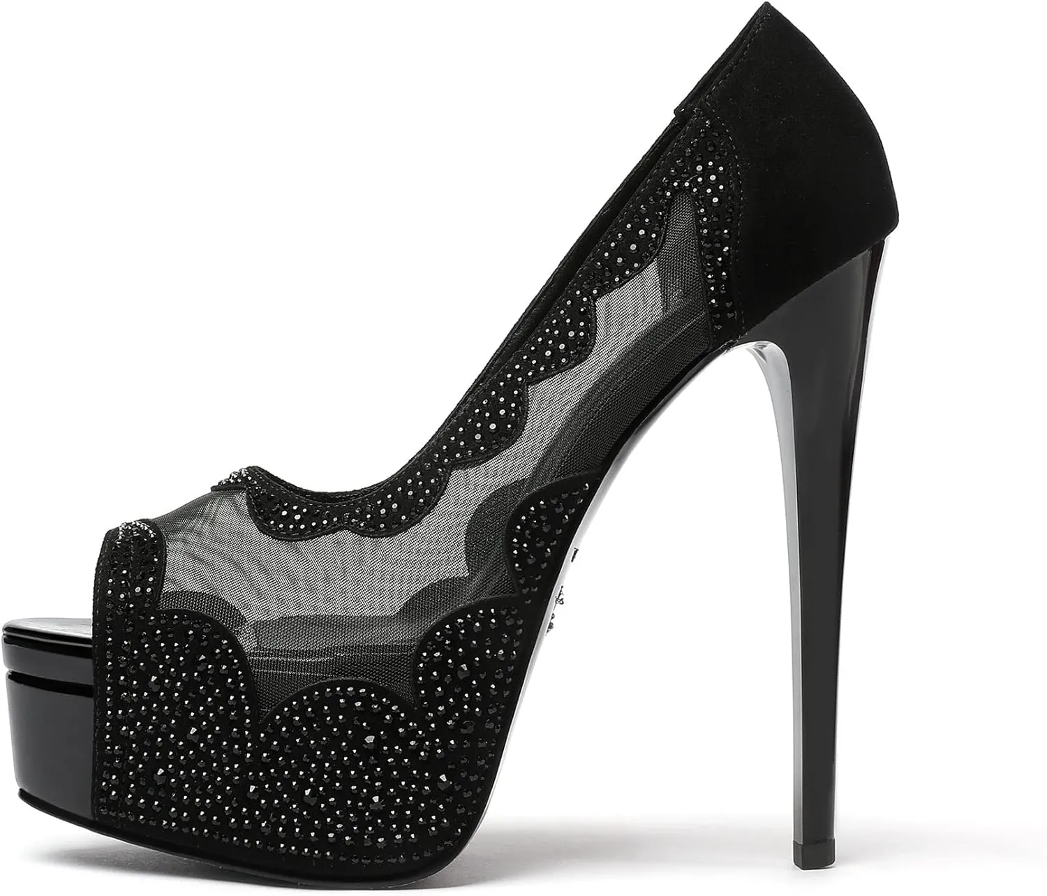 SAMMITOP Women's High Heels Platform Sandals Rhinestones Peep Toe Pumps Lace Flower Slingback Hollow Sexy Dress Stilettos Shoes for Wedding Party