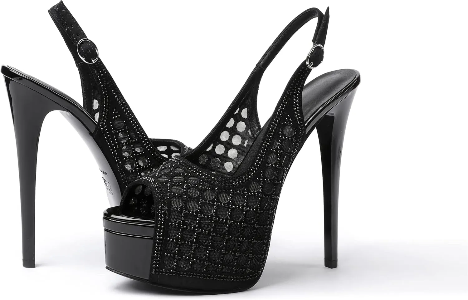 SAMMITOP Women's High Heels Platform Sandals Rhinestones Peep Toe Pumps Lace Flower Slingback Hollow Sexy Dress Stilettos Shoes for Wedding Party
