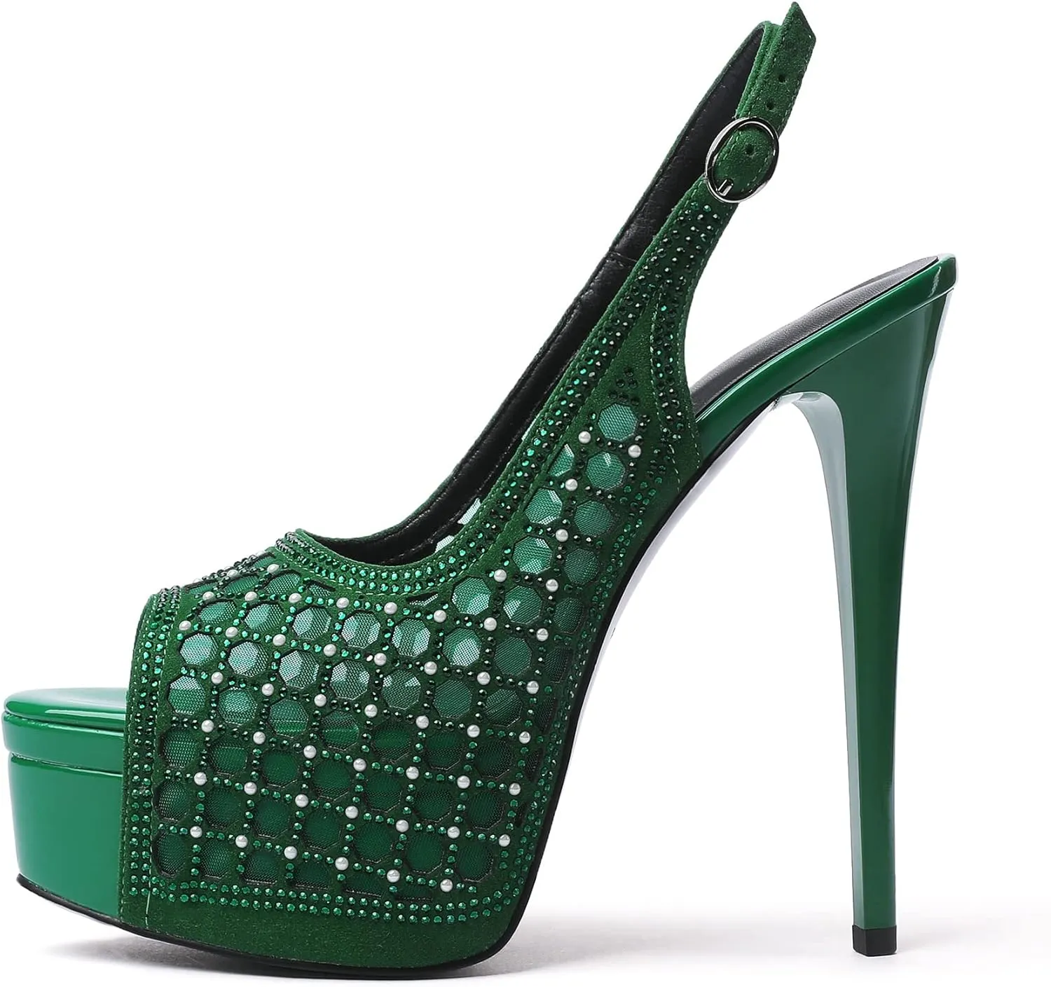 SAMMITOP Women's High Heels Platform Sandals Rhinestones Peep Toe Pumps Lace Flower Slingback Hollow Sexy Dress Stilettos Shoes for Wedding Party