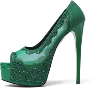SAMMITOP Women's Peep Toe Pumps Platform High Heel Sandals Dress Shoes