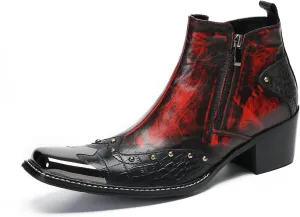 Santimon Mens Chelsea Boots Casual Dress Ankle Boots Metal-Square Toe Genuine Leather Beaded Double Zipper Western Boots Fashion Wedding Porm Party Moccasins Disco Singer Tuxedo Boots for Men