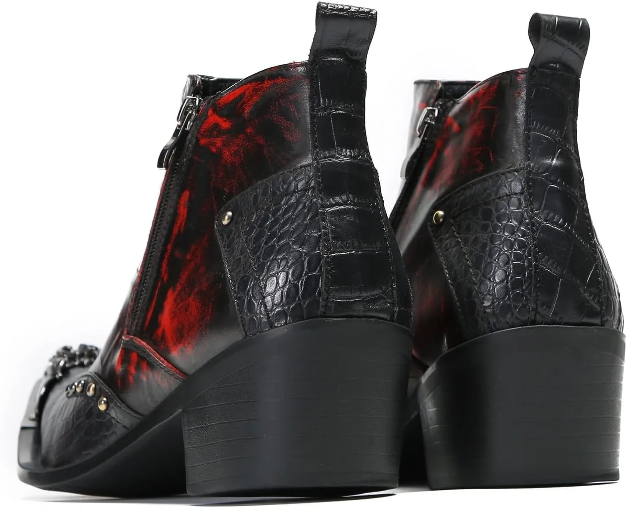 Santimon Mens Chelsea Boots Casual Dress Ankle Boots Metal-Square Toe Genuine Leather Beaded Double Zipper Western Boots Fashion Wedding Porm Party Moccasins Disco Singer Tuxedo Boots for Men