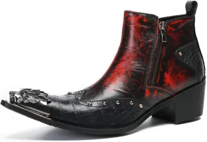 Santimon Mens Chelsea Boots Casual Dress Ankle Boots Metal-Square Toe Genuine Leather Beaded Double Zipper Western Boots Fashion Wedding Porm Party Moccasins Disco Singer Tuxedo Boots for Men