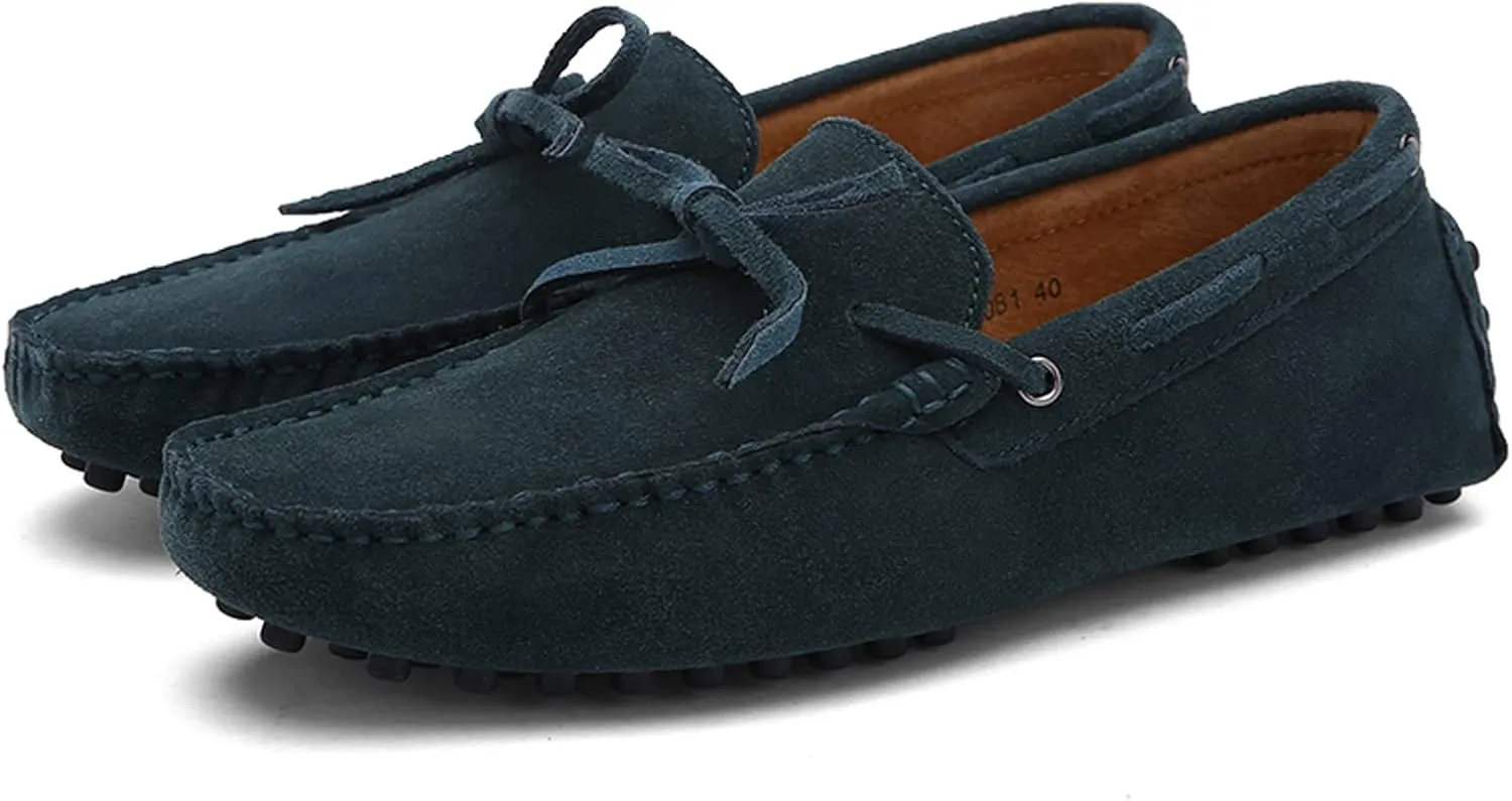 Santimon Mens Penny Loafers Classic Suede Leather Moccasins Casual Slip On Driving Prom Shoes