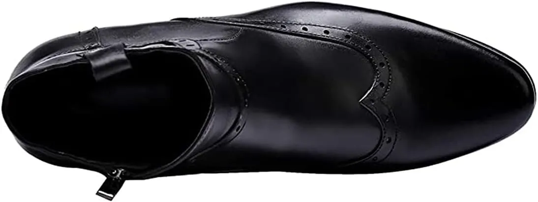 Santimon Men's Zipped Ankle Pointed Toe Brogue Wing Tip Formal Dress Leather Boots Black Brown