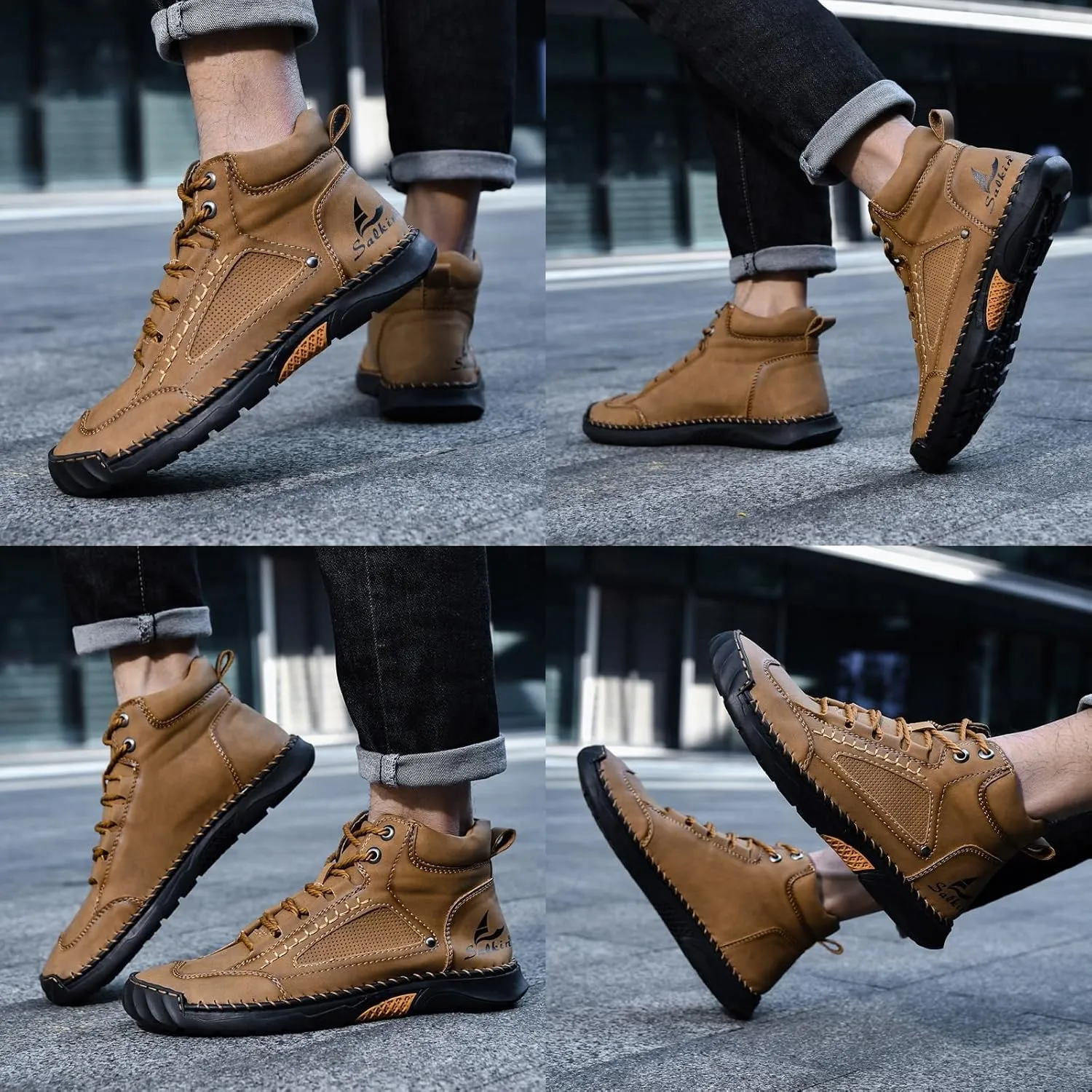 Sawbehind Leather Boots Mens, Saw Behind Mens Shoes, Wide Men's Comfortable Handmade Leather Boots-Waterproof Outdoor