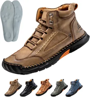 Sawbehind Leather Boots Mens, Saw Behind Mens Shoes, Wide Men's Comfortable Handmade Leather Boots-Waterproof Outdoor