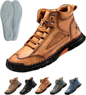 Sawbehind Leather Boots Mens, Saw Behind Mens Shoes, Wide Men's Comfortable Handmade Leather Boots-Waterproof Outdoor
