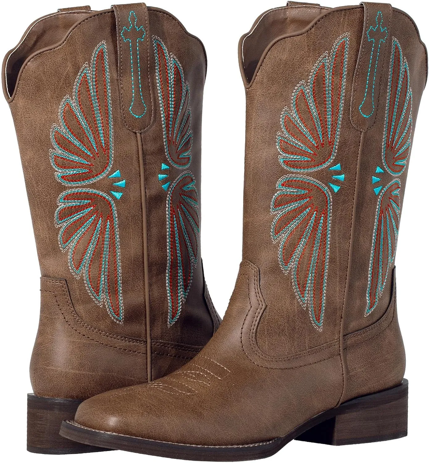 SheSole Women's Cowboy Boots Square Toe Cowgirl Boots Wide Calf Fashion Western Boots