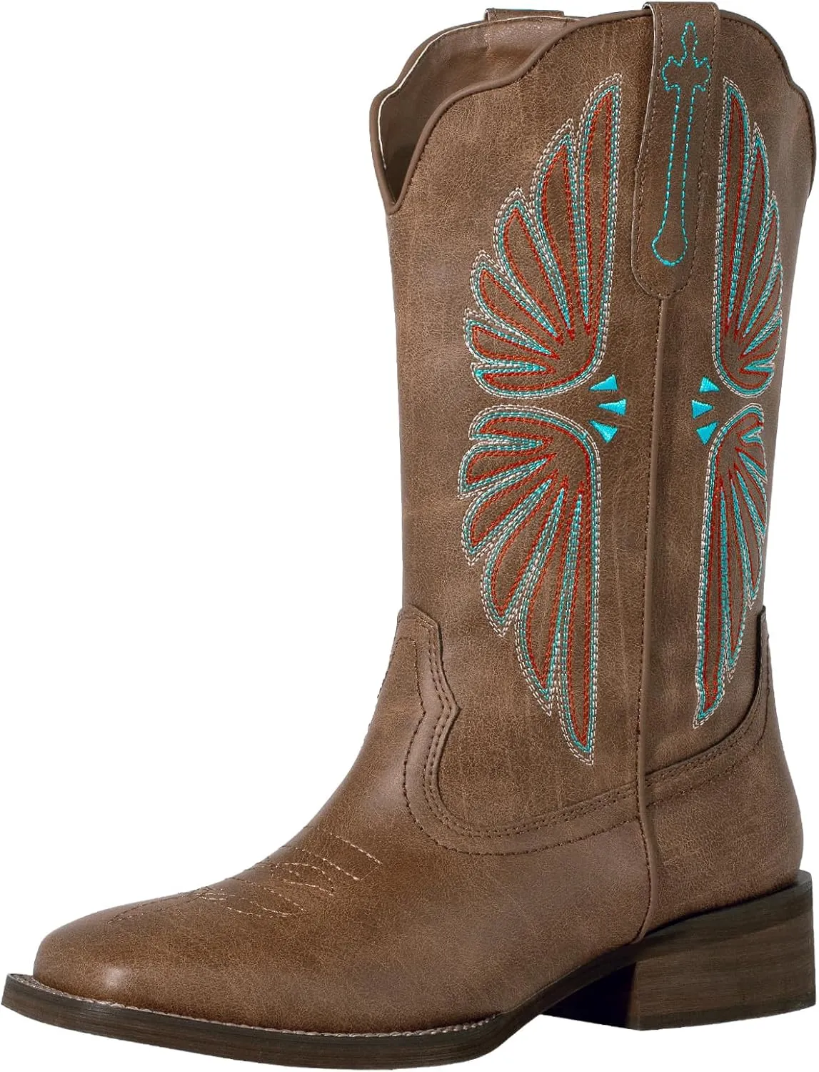 SheSole Women's Cowboy Boots Square Toe Cowgirl Boots Wide Calf Fashion Western Boots