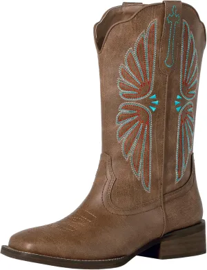SheSole Women's Cowboy Boots Square Toe Cowgirl Boots Wide Calf Fashion Western Boots