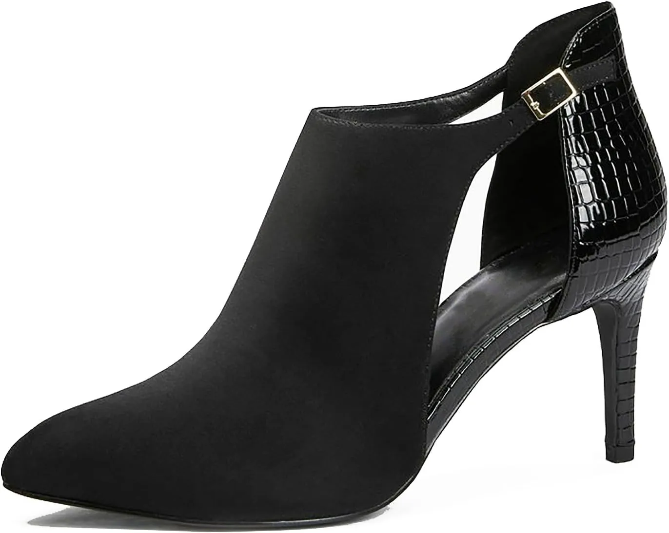 SHODENSE Women Pointed Toe Stiletto Heel Booties Cut Out Suede Sandal Booties Crocodile 3 Inch Thin high heel Ankle Boots Side Cut Buckle Closed Toe Summer Booties Heels Sexy Chic Party 4-11 M US