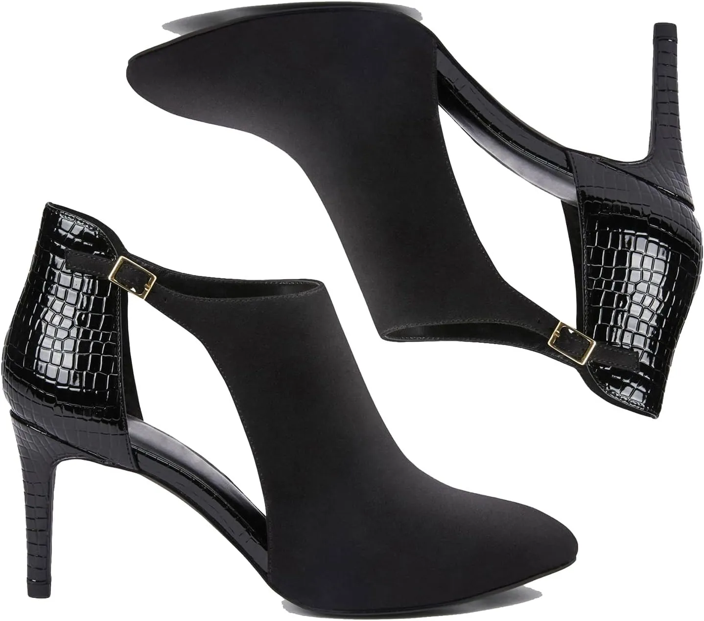 SHODENSE Women Pointed Toe Stiletto Heel Booties Cut Out Suede Sandal Booties Crocodile 3 Inch Thin high heel Ankle Boots Side Cut Buckle Closed Toe Summer Booties Heels Sexy Chic Party 4-11 M US
