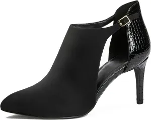 SHODENSE Women Pointed Toe Stiletto Heel Booties Cut Out Suede Sandal Booties Crocodile 3 Inch Thin high heel Ankle Boots Side Cut Buckle Closed Toe Summer Booties Heels Sexy Chic Party 4-11 M US