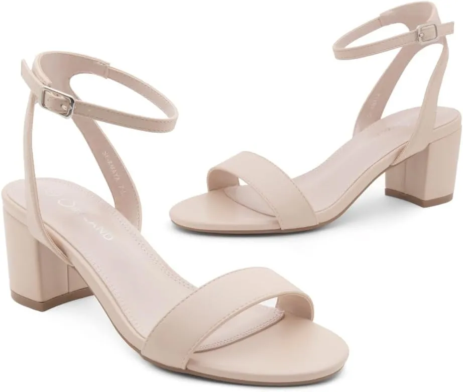 Shoe Land Women's Low Heels – 2.75 Inch Chunky Block Heeled Sandals | Clear Sandals, Open Toe Dressy Short Heels with Ankle Strap for Wedding, Prom & Party