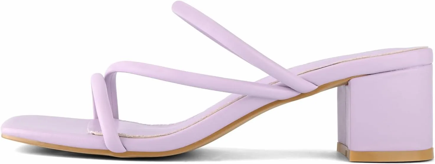 Shoe'N Tale Strappy Heels For Women Low Chunky Block Heel Heeled Sandals Square Open Toe Slip On Slides Mules
