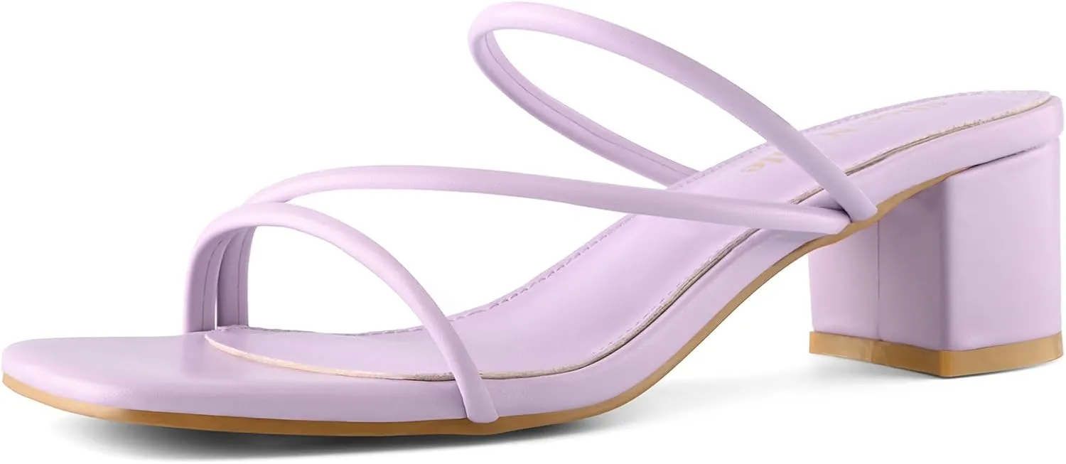 Shoe'N Tale Strappy Heels For Women Low Chunky Block Heel Heeled Sandals Square Open Toe Slip On Slides Mules