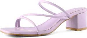 Shoe'N Tale Strappy Heels For Women Low Chunky Block Heel Heeled Sandals Square Open Toe Slip On Slides Mules