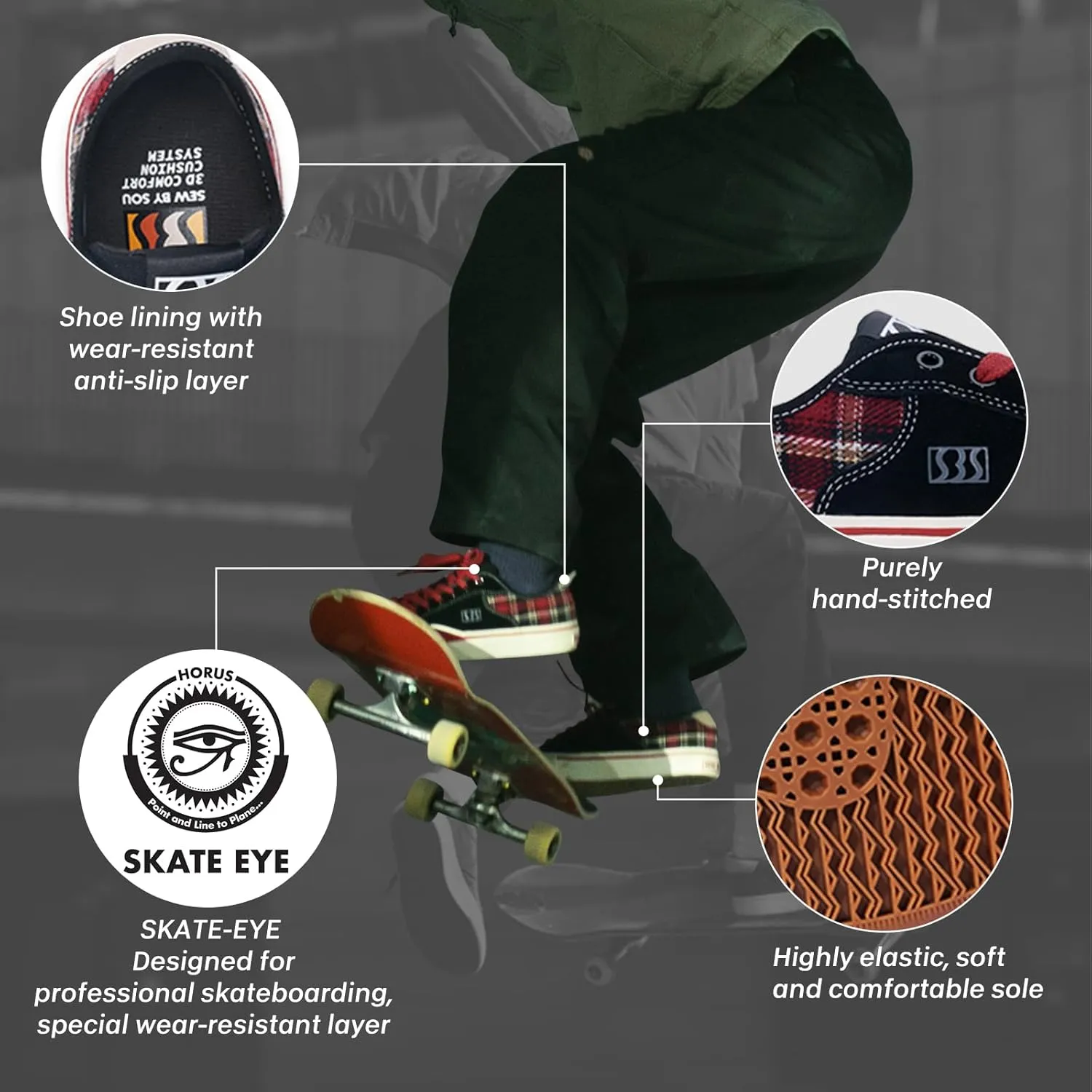 Skateboard Shoes for Men Leather Low Top Pro Skateboarding Training Casual Sneakers