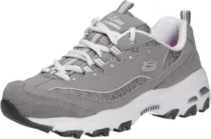 Skechers womens D'LITES ME TIME Memory Foam Lace-up Sneaker,Grey/White,8 M US