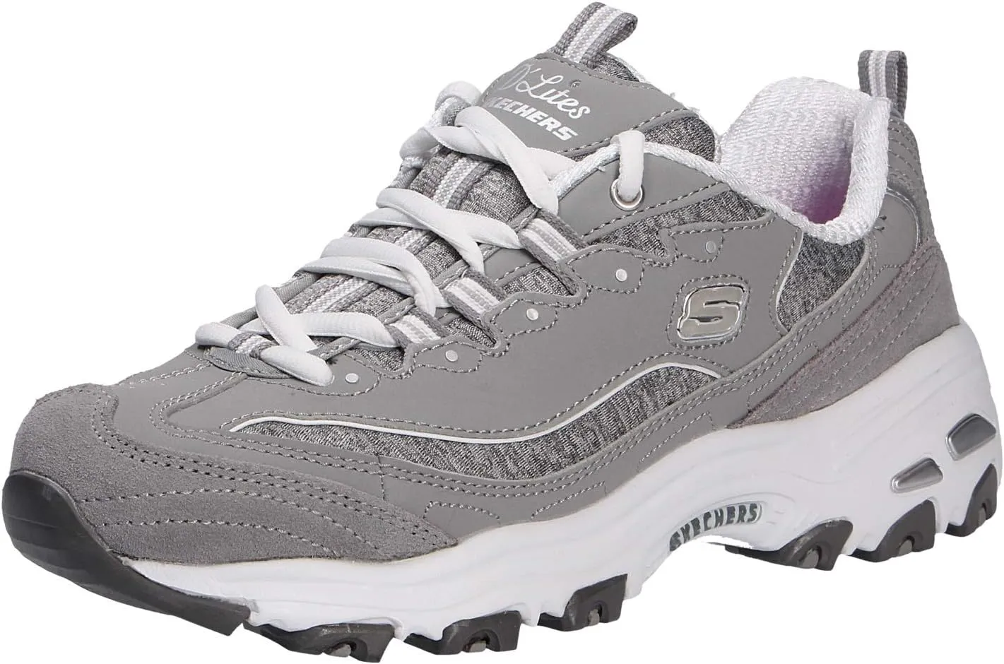 Skechers womens D'LITES ME TIME Memory Foam Lace-up Sneaker,Grey/White,8 M US