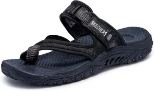 Skechers Women's Reggae-Seize The Day-Toe Thong Sandal Flip-Flop, Black, 5 M US