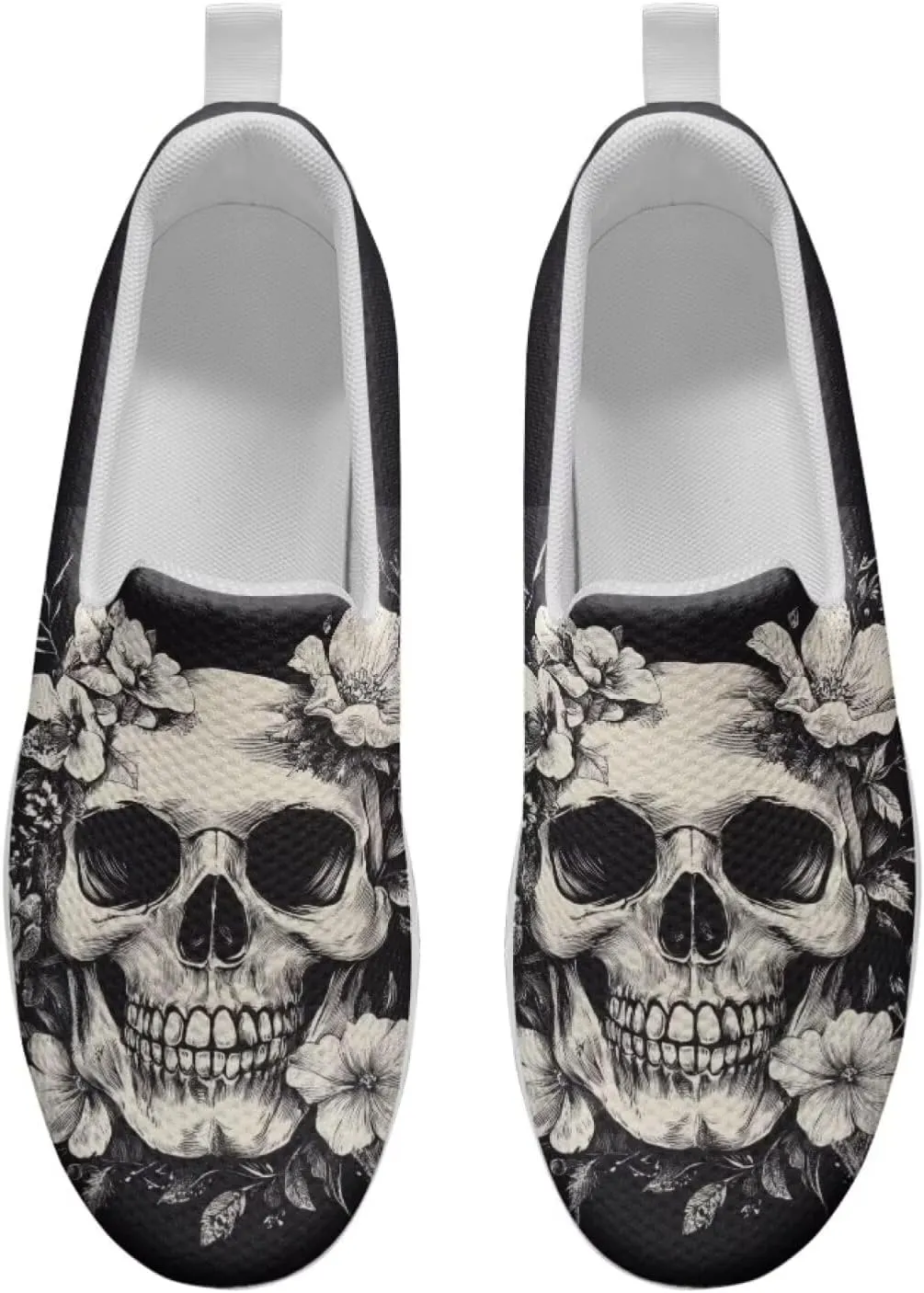 Skull Design Women's Slip-On Platform Loafers Mesh Non-Slip Rocker Bottom Sneakers Standing All Day Comfort