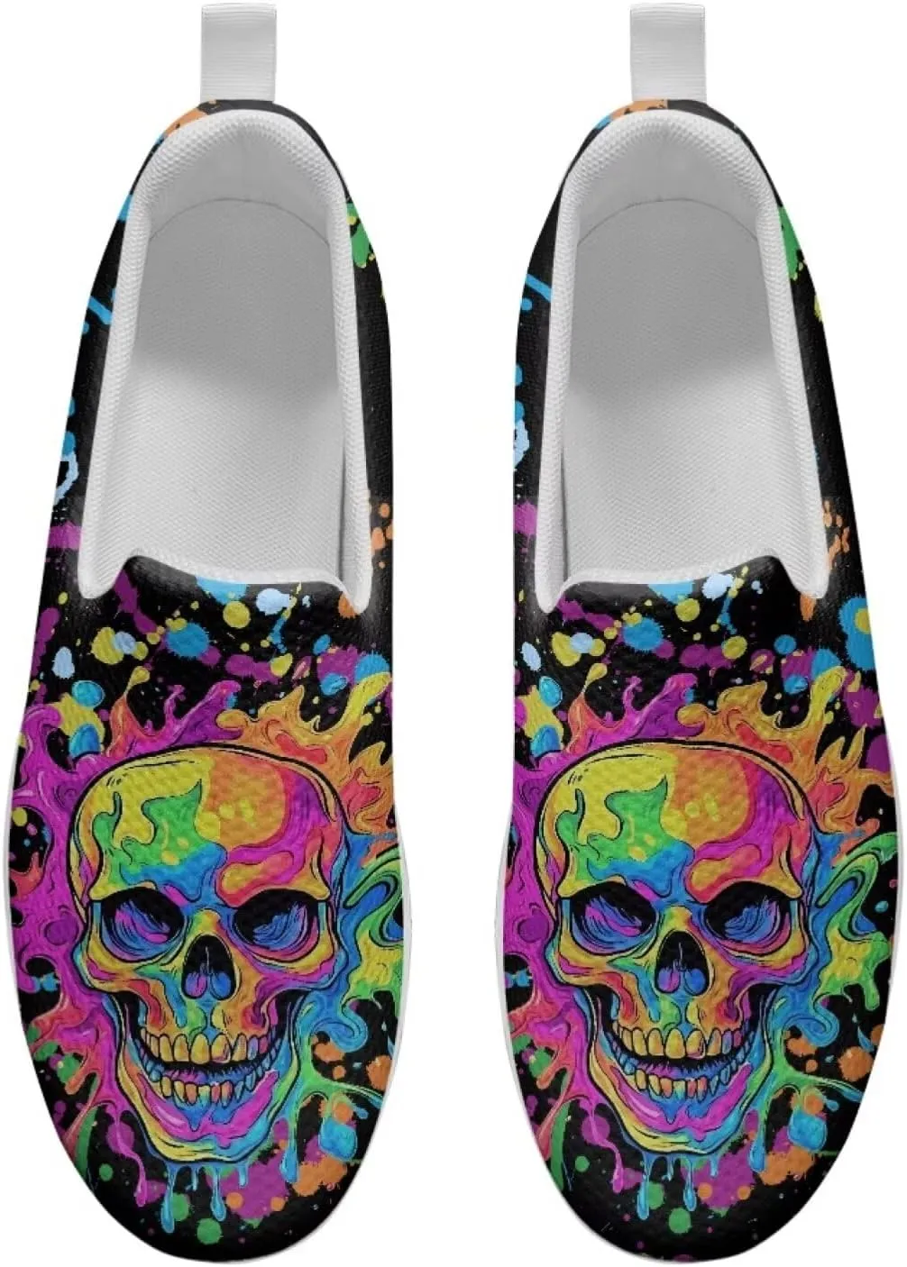 Skull Design Women's Slip-On Platform Loafers Mesh Non-Slip Rocker Bottom Sneakers Standing All Day Comfort