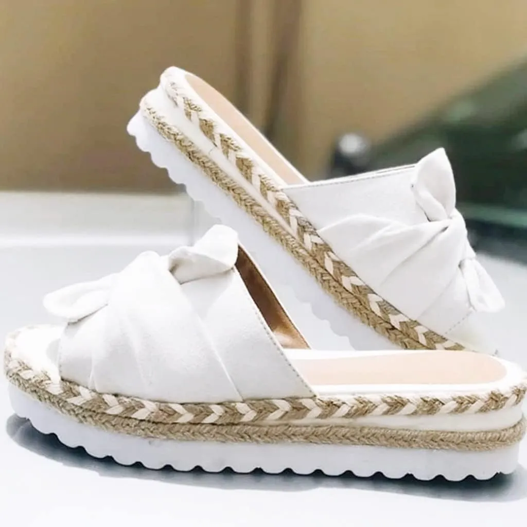 Slides for Women Cute Bow Tie Knot On Top Strap, Comfy Slip On Open Toe Flat Sandals Casual Summer Beach Walking Slippers