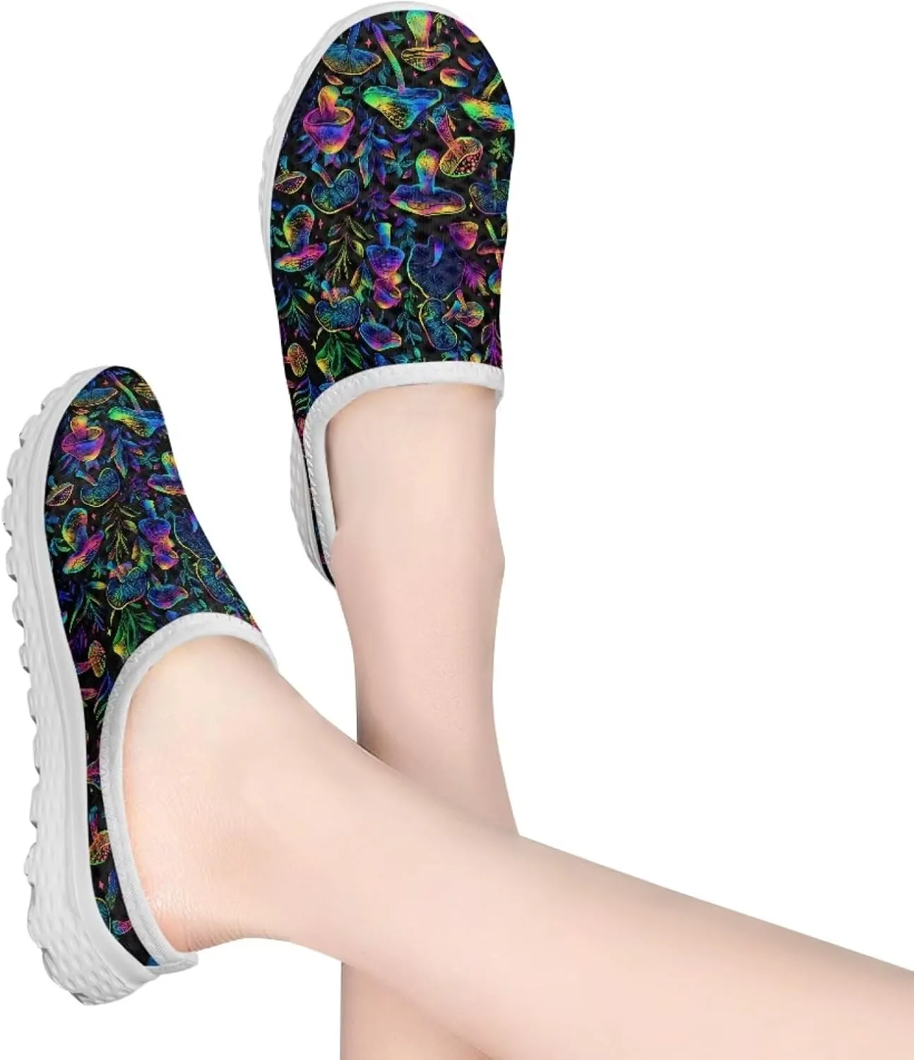 Slip On Shoes Women Barefoot Water Shoes Casual Mesh Flats Mules with Non Slip Sole Lightweight Closed Toe Slides for Outdoor