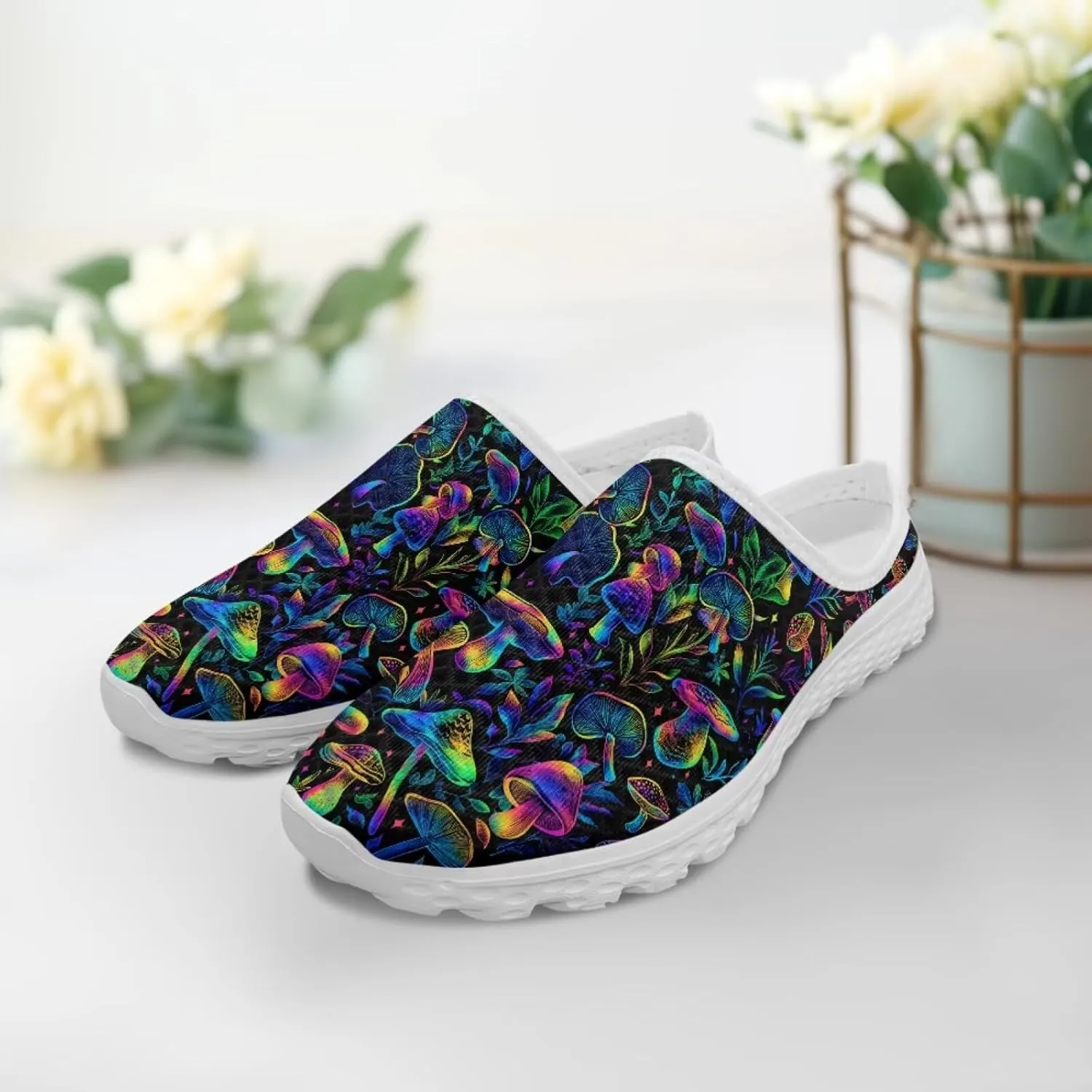 Slip On Shoes Women Barefoot Water Shoes Casual Mesh Flats Mules with Non Slip Sole Lightweight Closed Toe Slides for Outdoor