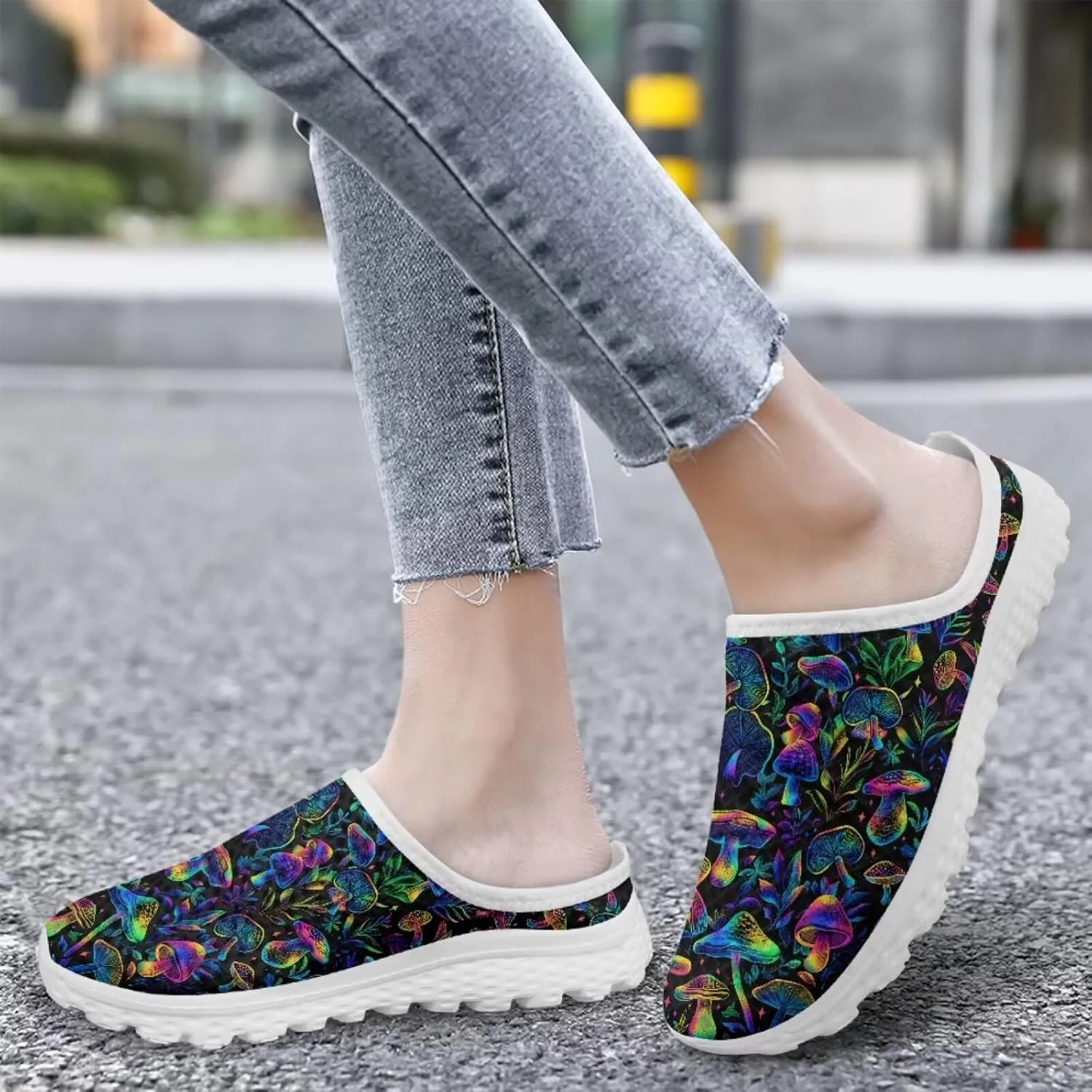 Slip On Shoes Women Barefoot Water Shoes Casual Mesh Flats Mules with Non Slip Sole Lightweight Closed Toe Slides for Outdoor