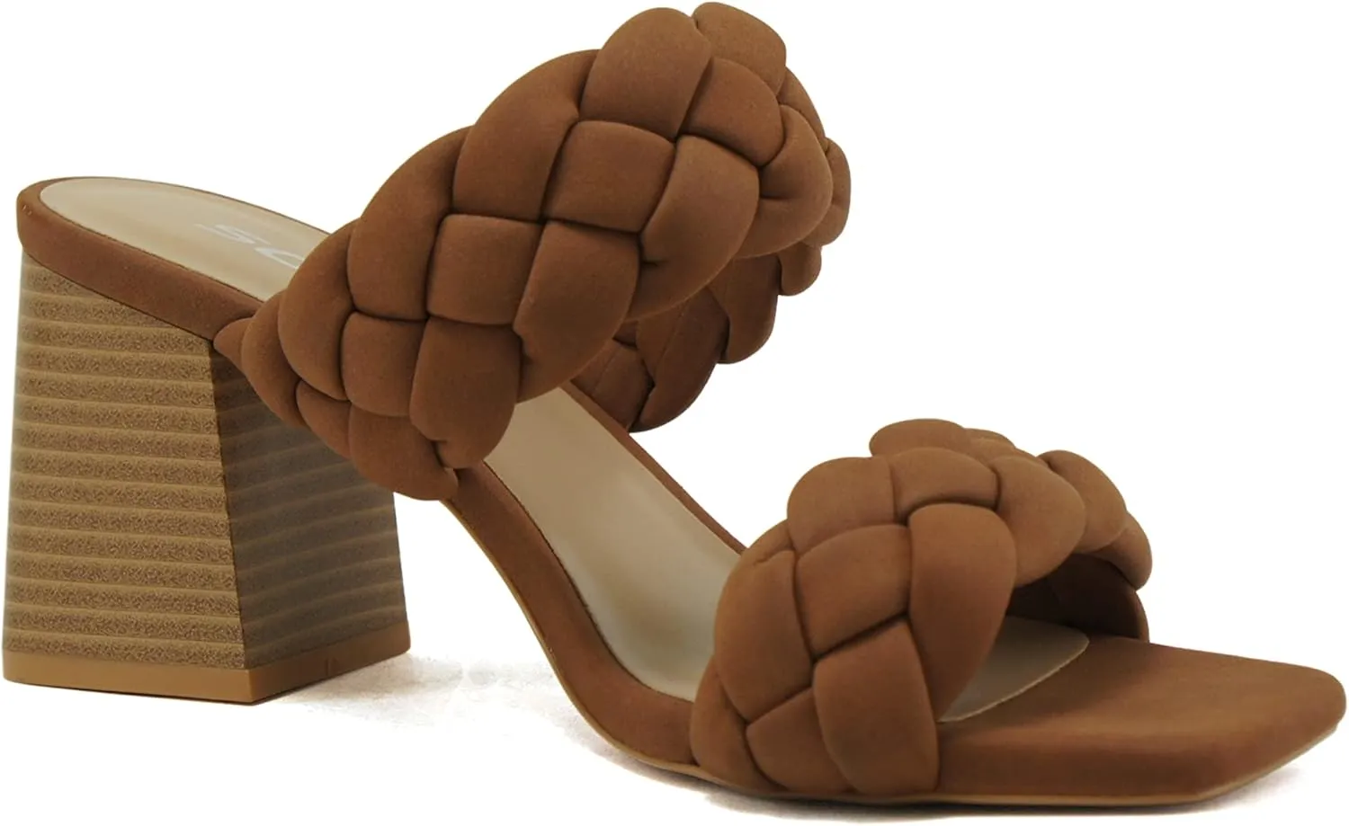 Soda BUGGY ~ Women Double Braided Straps Casual Open Square Toe Fashion Slide Block Heel Sandal