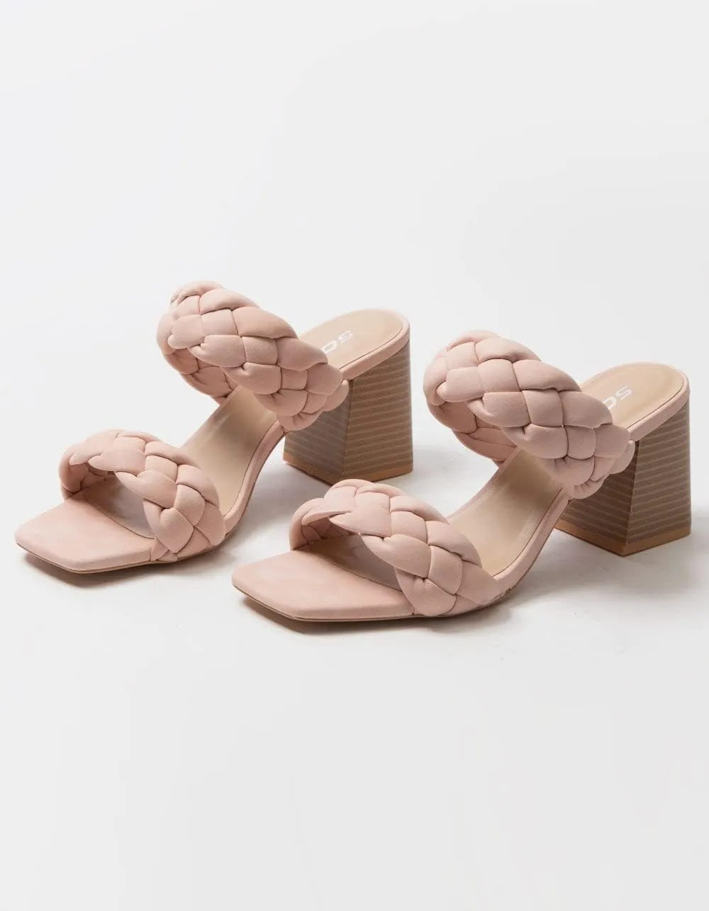 Soda BUGGY ~ Women Double Braided Straps Casual Open Square Toe Fashion Slide Block Heel Sandal