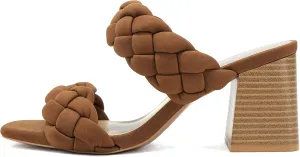 Soda BUGGY ~ Women Double Braided Straps Casual Open Square Toe Fashion Slide Block Heel Sandal