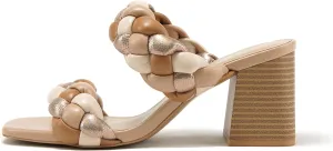 Soda BUGGY ~ Women Double Braided Straps Casual Open Square Toe Fashion Slide Block Heel Sandal