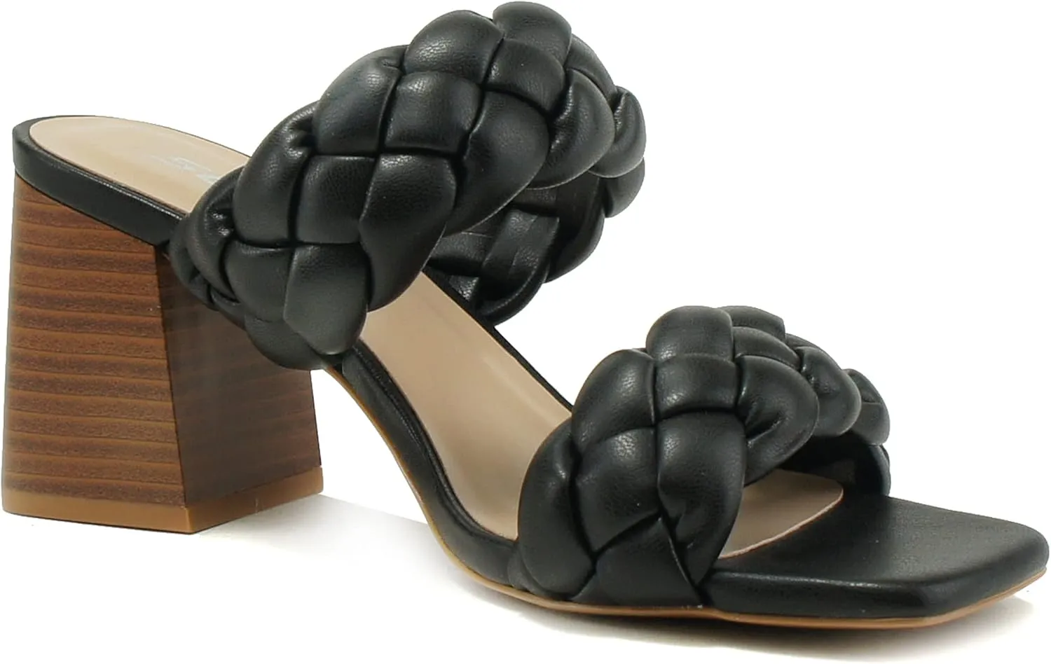 Soda BUGGY ~ Women Double Braided Straps Casual Open Square Toe Fashion Slide Block Heel Sandal