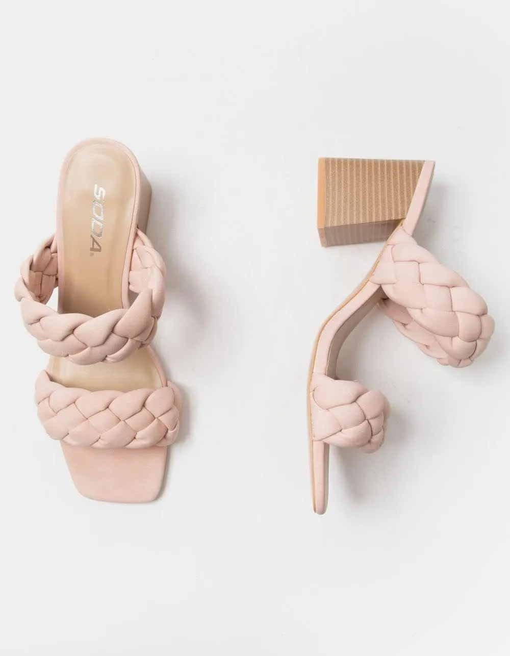 Soda BUGGY ~ Women Double Braided Straps Casual Open Square Toe Fashion Slide Block Heel Sandal