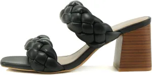 Soda BUGGY ~ Women Double Braided Straps Casual Open Square Toe Fashion Slide Block Heel Sandal