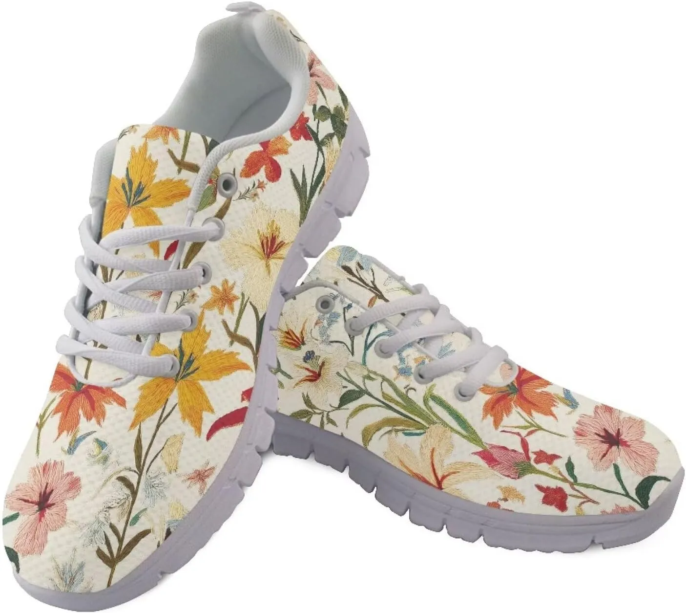 Sport Running Shoes Platform Workout Tennis Loafers for Women Comfortable Lightweight Elastic Non-Slip Shoes for Athletic Size 5-12 White Sole