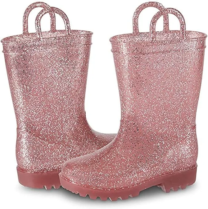 sporto Kids Boots Jazz Waterproof Slip-On Lined Glitter Rubber Rain Shoes Classic All-Weather