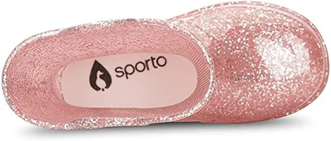 sporto Kids Boots Jazz Waterproof Slip-On Lined Glitter Rubber Rain Shoes Classic All-Weather
