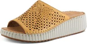 Spring Step Women's RHYDIAN Slip-On Leather Wedge Sandals – Perforated Flower Design, Cushioned Footbed, Made in Turkey