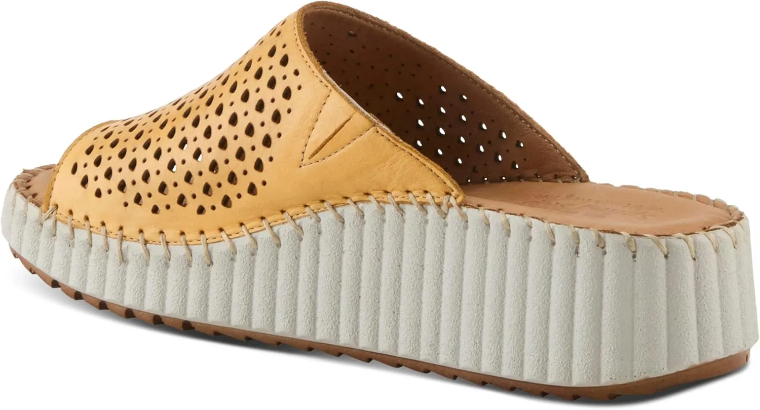 Spring Step Women's RHYDIAN Slip-On Leather Wedge Sandals – Perforated Flower Design, Cushioned Footbed, Made in Turkey