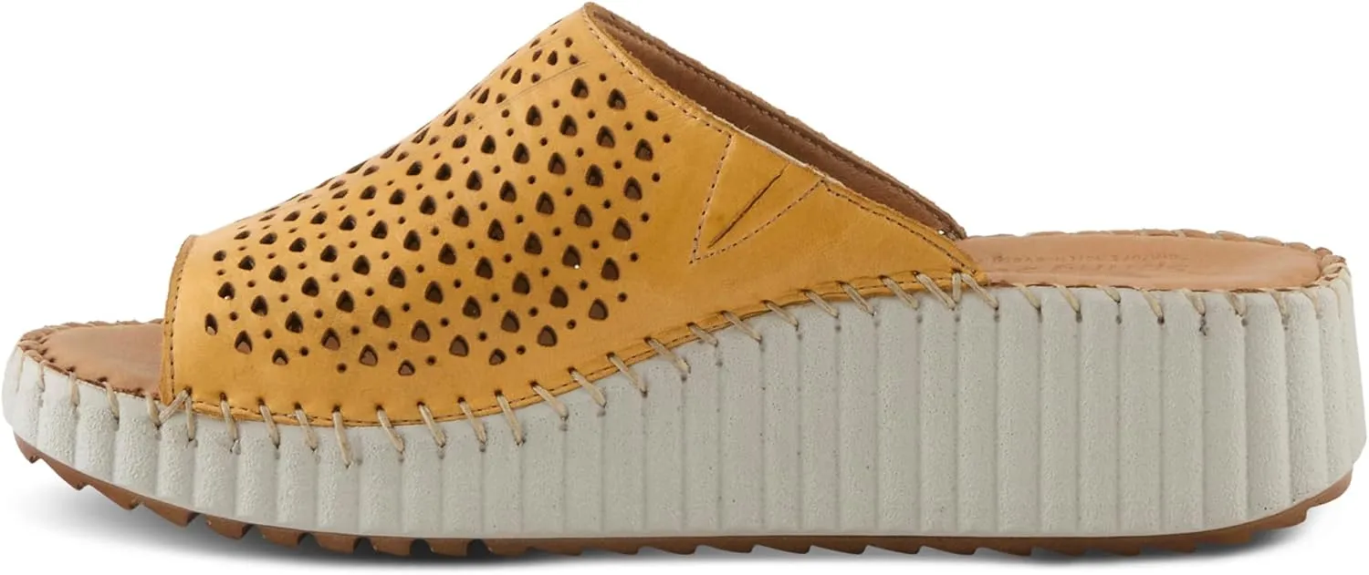 Spring Step Women's RHYDIAN Slip-On Leather Wedge Sandals – Perforated Flower Design, Cushioned Footbed, Made in Turkey