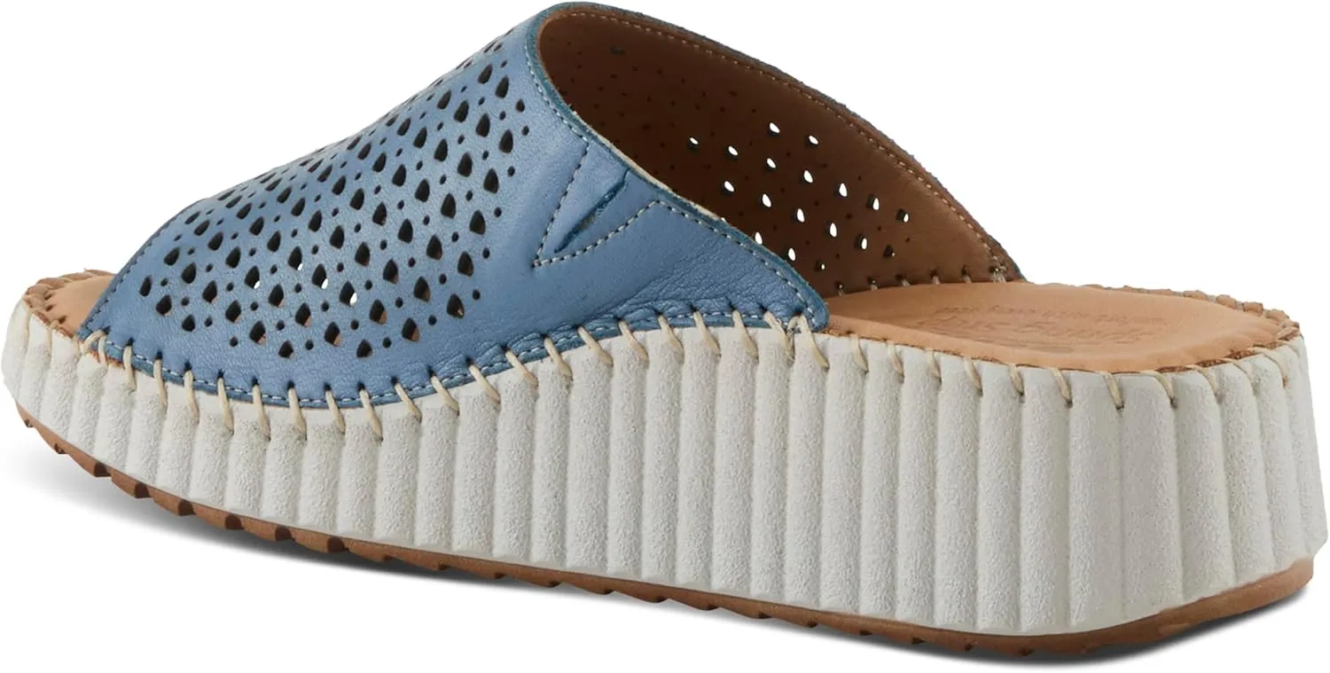 Spring Step Women's RHYDIAN Slip-On Leather Wedge Sandals – Perforated Flower Design, Cushioned Footbed, Made in Turkey