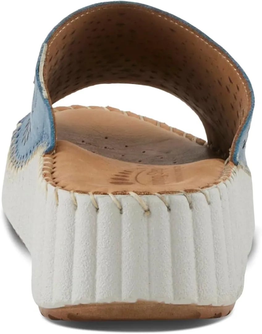 Spring Step Women's RHYDIAN Slip-On Leather Wedge Sandals – Perforated Flower Design, Cushioned Footbed, Made in Turkey