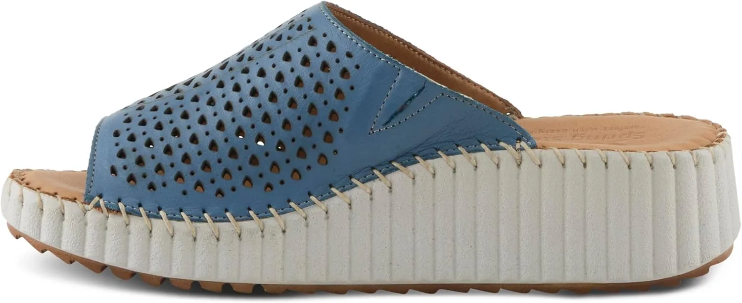 Spring Step Women's RHYDIAN Slip-On Leather Wedge Sandals – Perforated Flower Design, Cushioned Footbed, Made in Turkey
