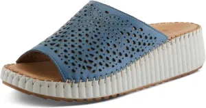 Spring Step Women's RHYDIAN Slip-On Leather Wedge Sandals – Perforated Flower Design, Cushioned Footbed, Made in Turkey