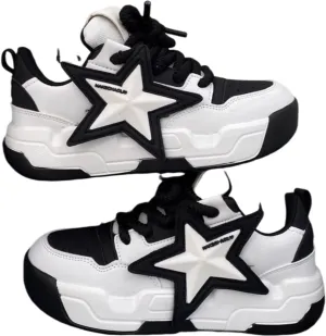 Star Black White Men Platform Shoes Chunky Sneakers for Women Aesthetic Shoes All Season (Black White,8)